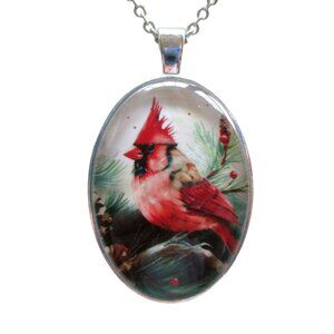 New Cardinal Pendant Necklace on 24-Inch Stainless Chain Bird Lover Jewelry Gift